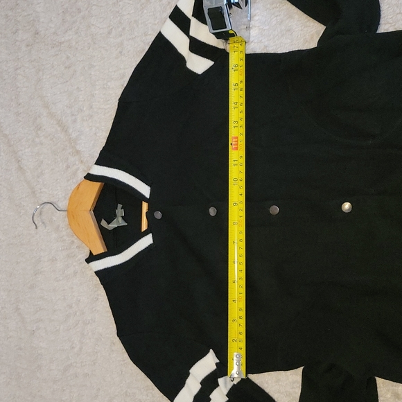 MONO B~ Cardigan with Snap Buttons, Black with White Strip Details, S - Picture 4 of 7